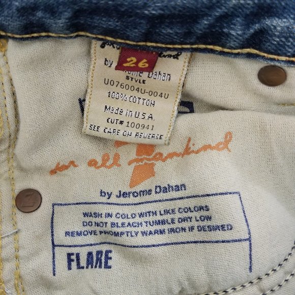 7FAM jeans 26 flare denim lightly distressed dirty aged wash U076004U-004U Y2K - Picture 15 of 16